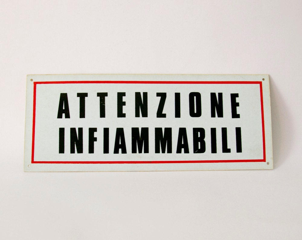 Vintage Italian plastic warning sign 1990s
