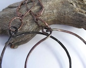 Hammered Copper Hoop Earrings Patina Dark Brown Black, Dark Brown Copper Earwires