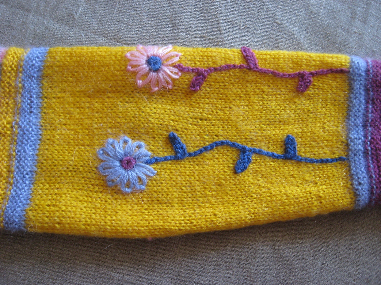 Knee socks hand knit in bright colors with flowers - Black Friday Etsy Cyber Monday Etsy