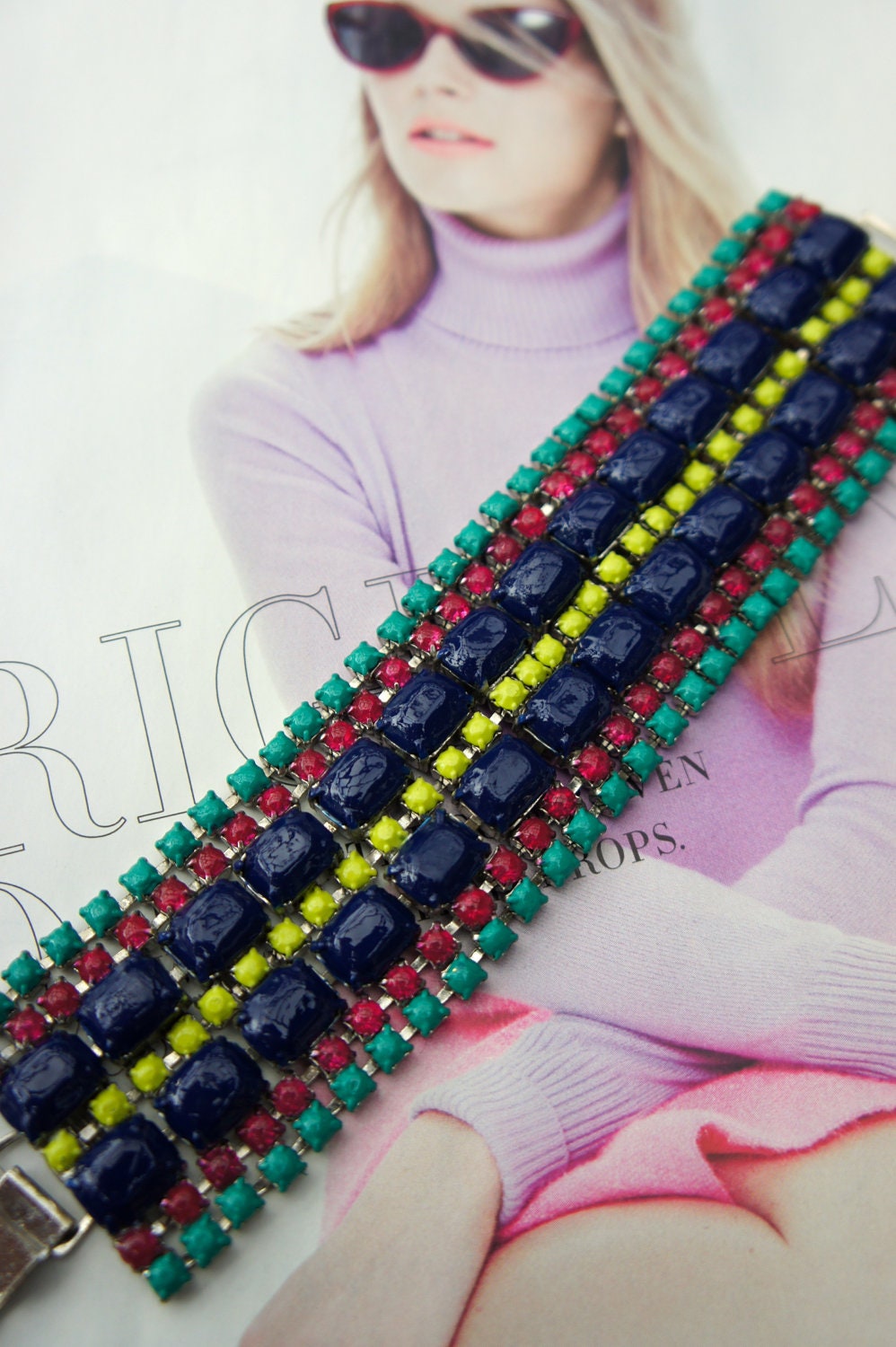 Navy Neon Hand Painted Rhinestone Bracelet