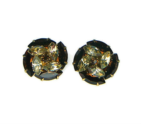 Vintage Triad Topaz Rhinestone Earrings clip on