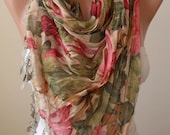 New - Colorful Linen Scarf  with Trim Edge