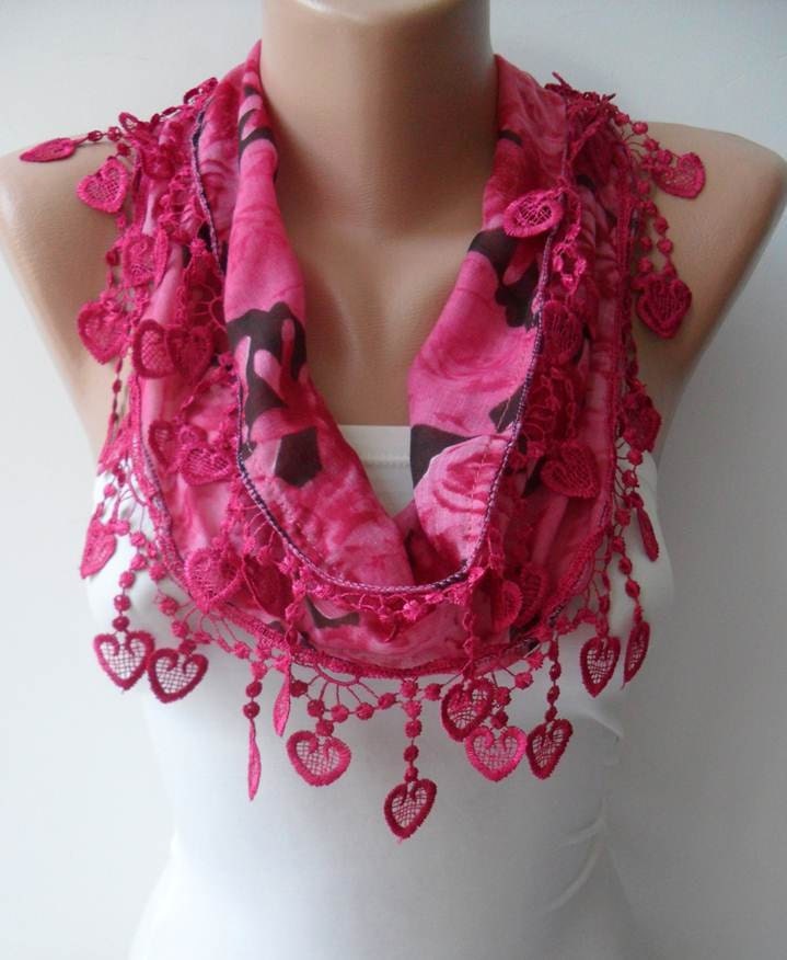 Dark Pink Scarf with Trim Edge - Summer Colors - New