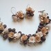 Coffee rose jewelry set- Pearl braclet and earrings - Handmade jewelry
