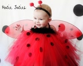 The Lady Bug Tutu Dress- red and black dots, with wings, Halloween Costume, birthday tutu, girl, infant, child, toddler