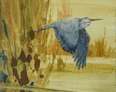 Great Blue Heron & Reeds Original Painting