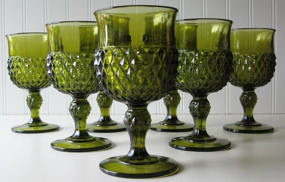 Green Glassware Vintage Green Glass Goblets By Trellisweddingware 4038