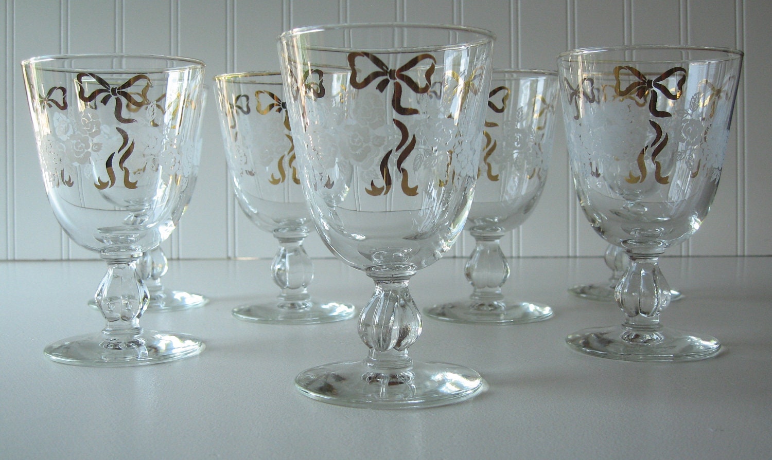 vintage wine glasses gold trim special by TrellisWeddingware