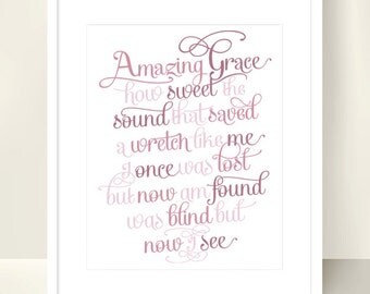 Christian Art Amazing Grace Lyrics - 8x10 inch - Hymn Print Christian Wall Art