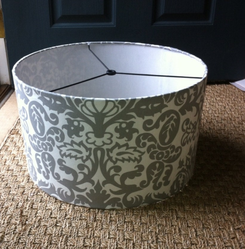 Large drum lamp shade or pendant light shade 15 X 10" silver / grey and white in Premier Prints Amsterdam in Storm