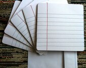 Lined Paper Stationery Set of 5 SEWN foldover cards w/envelopes