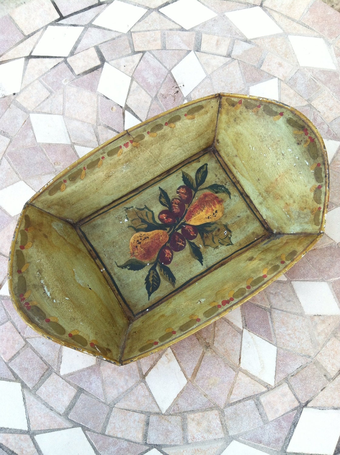 Primitive hand painted folk art tray