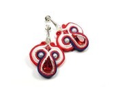 Soutache Earrings. Hand Embroidered Red Earrings. Soutache. Soutache Jewelry. Red White Blue. Colored Jewelry.