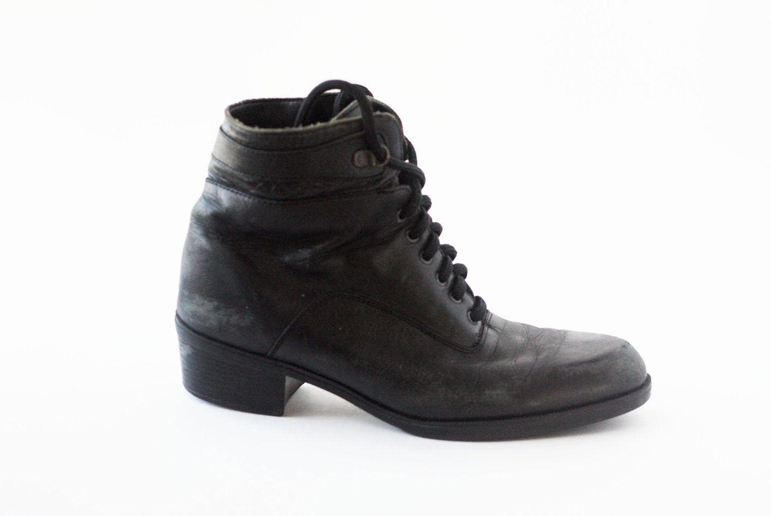 Reserved for Annabelle189 - Black Leather Lace Up 80's Ankle Boots (8)