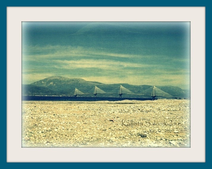 Bridge Photo, Seascape, Greece Europe Photography, Blue