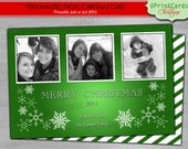 DIY PRINTABLE -Christmas / Holiday Card - Personalized Photo (Green Three Square) Digital Printable Invitation 4x6 or 5x7 JPEG