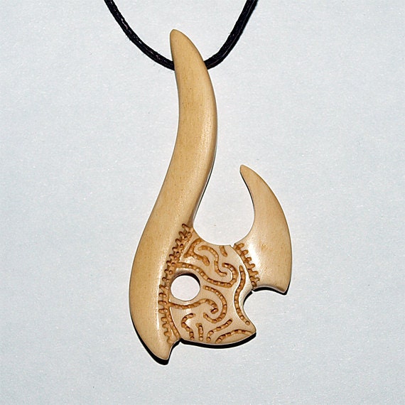 Hand carved maori bone fish hook necklace. Free by BDSart