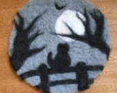 Needle felt Halloween picture 'On a Moonlit Night' Black Cat