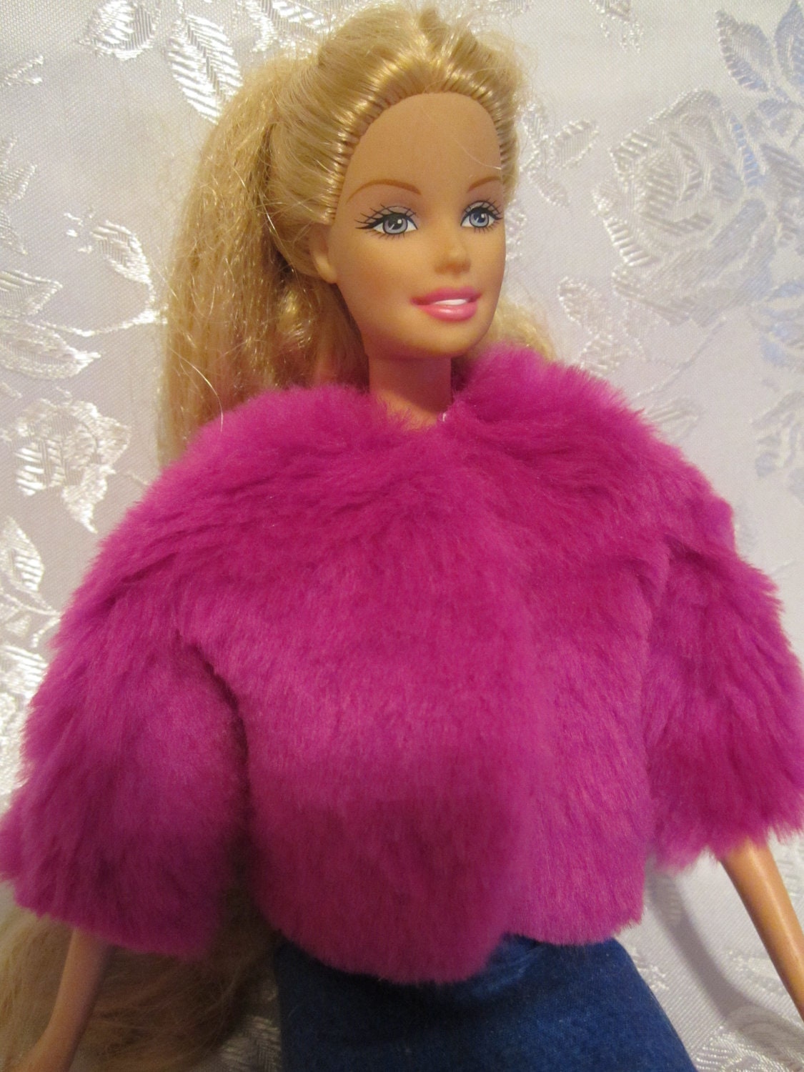 Barbie doll clothes purple faux fur jacket coat handmade