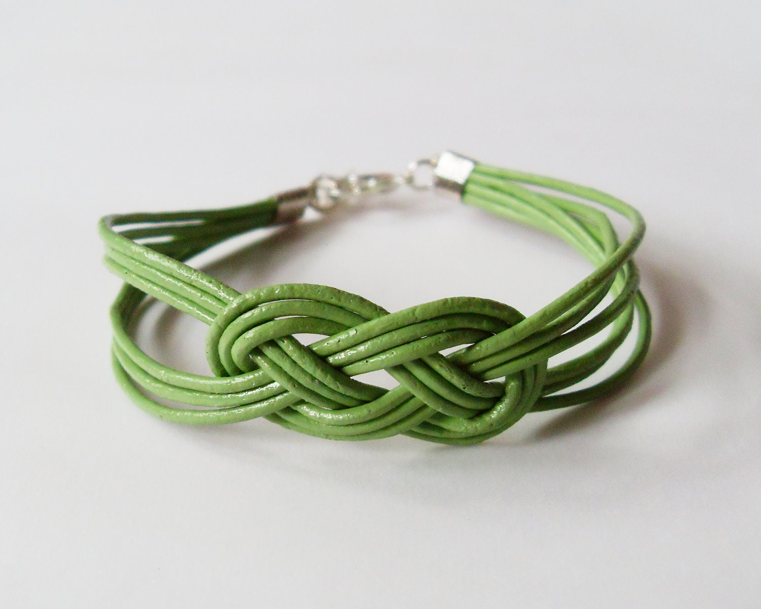 Leather Sailor Knot Bracelet - Olive Green Leather Strap Bracelet with Sailor Knot - Simple and Stylish
