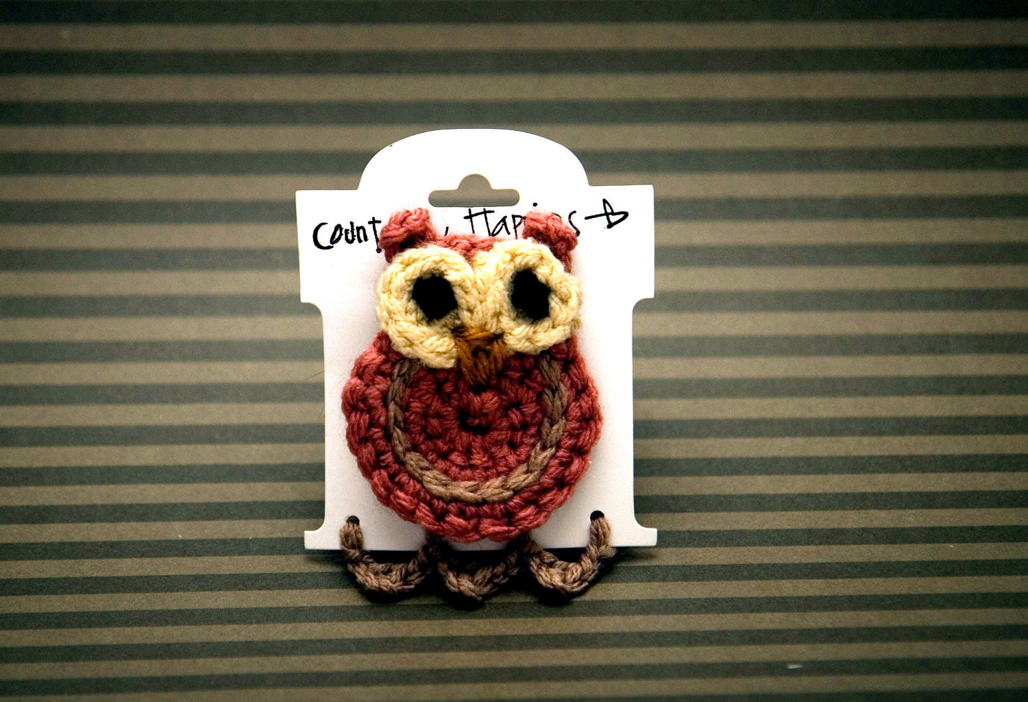 Crochet Owl Hair Clip in Antique Pink and Taupe