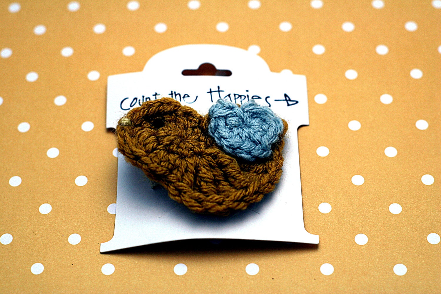 Crochet Bird Hair Clip in Gypsy Gold and Sky Blue