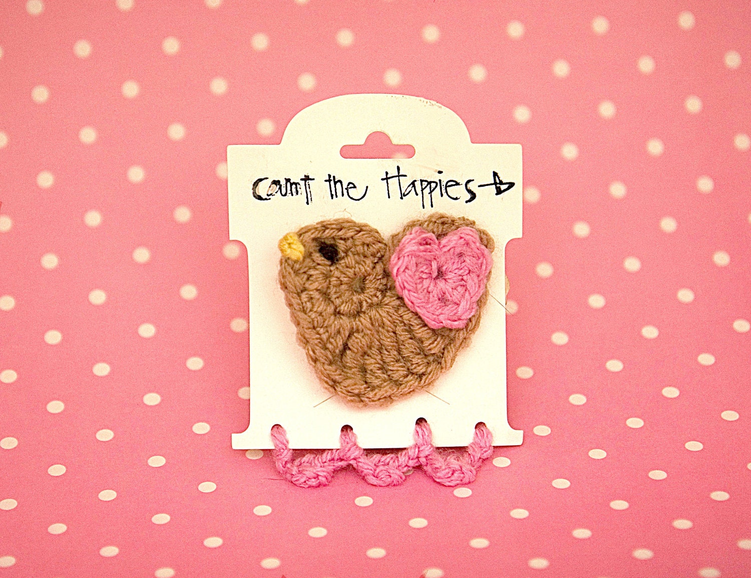 Crochet Bird Hair Clip in Taupe and Pink