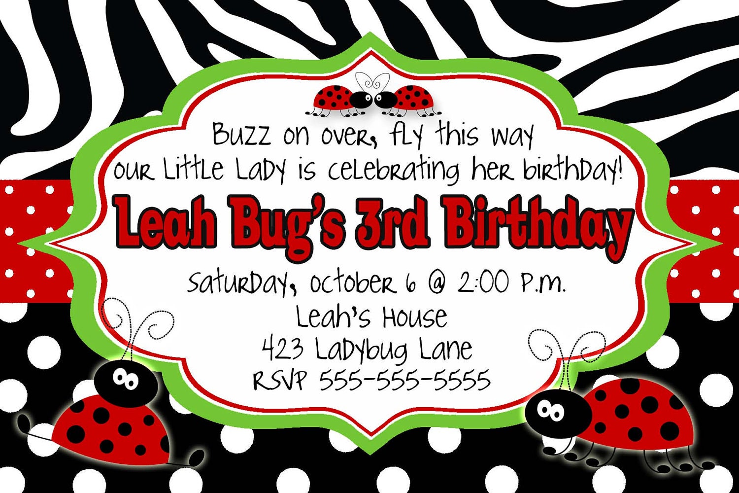 Custom Personalized Ladybug Lady Bug Digital Birthday Baby Shower Invitation - You Print