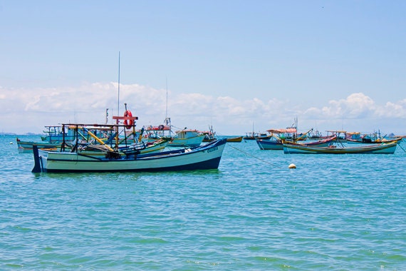 Beach wall art Boats photograph 8x12 Nautical decor seashore brazilian beach blue green art harbor photo Boats landscape Coastal art