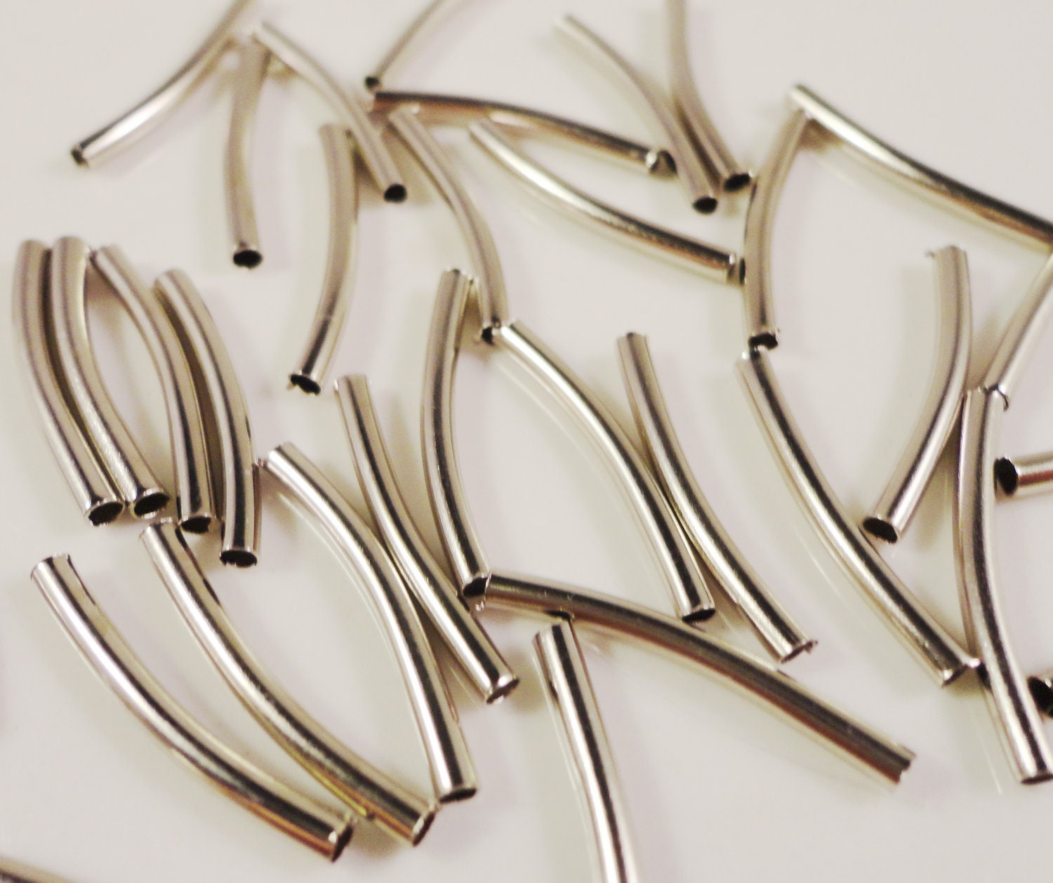 Curved Tube Spacer Bars 20x2mm Silver Tone Metal Bar Bead Jewelry Findings 35 Loose Beads per Pack