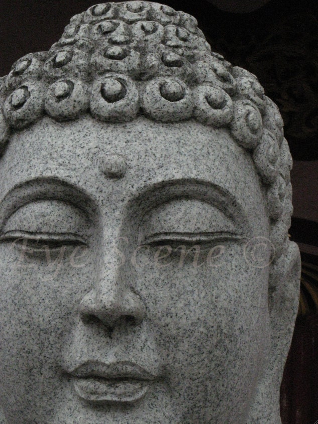 Photo blank note card 5x7 Spiritual Buddha stone statue photograph Penang Neutral black grey white monochrome Eco paper Frameable