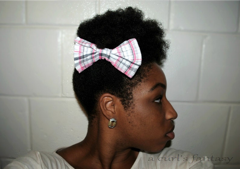Large Pink & Gray Plaid Hair Bow