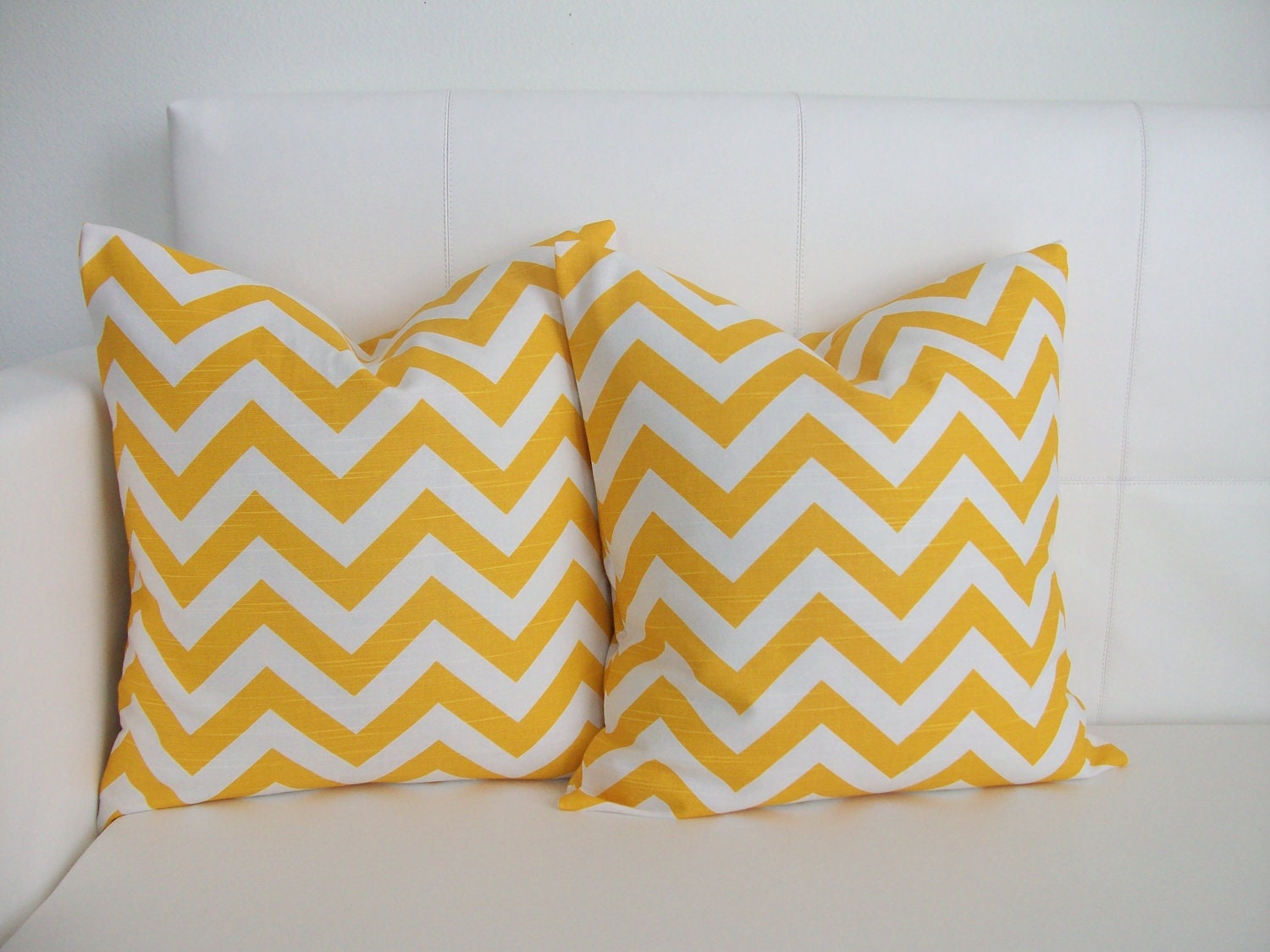 Pillows - Yellow Chevron Decorative Pillow Covers 18x18 Set of 2