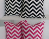 Four Pink and Black Pillows - Chevron Pillow Covers - 16x16  - Set of Four Decorative Throw Pillow Covers