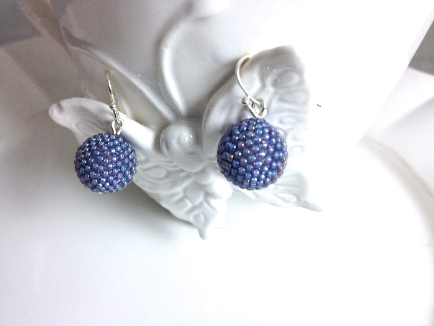 Blue Gray Beaded Bead Earrings