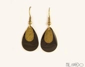 Drop black enamel and bronze earrings