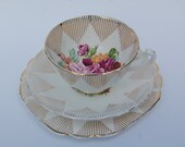 Imperial Tea Cup Saucer and Plate VINTAGE Imperial Bone China Tea Set 22 KT Gold Lustre