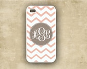 Personalized Iphone 5 case, Iphone 4 case - Chevron or zigzag pattern, monogram pink white chevron iPhone4s case plastic or silicone(9705)