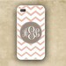 Personalized Iphone 5 case, Iphone 4 case - Chevron or zigzag pattern, monogram pink white chevron iPhone4s case plastic or silicone(9705)