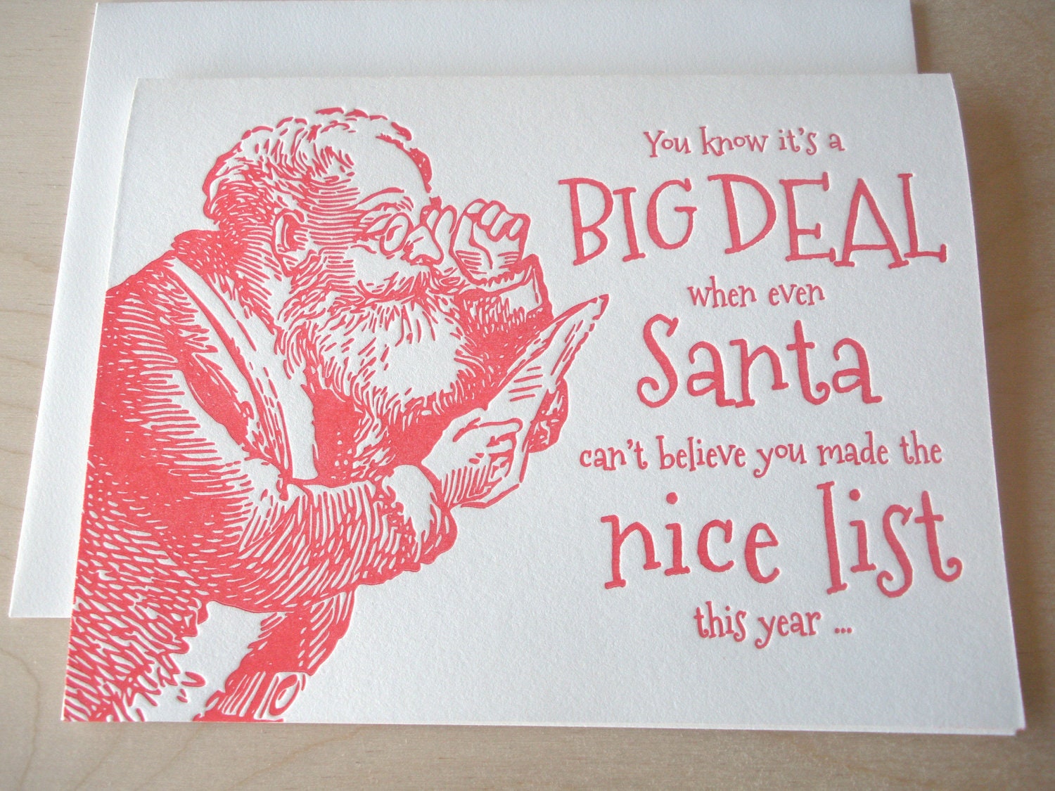 Buy naughty e greeting cards - Letterpress christmas card , Santa's nice list , funny letterpress holiday card , naughty and nice , red