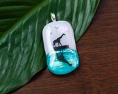 Reflective giraffe on a dichroic fused glass  pendant