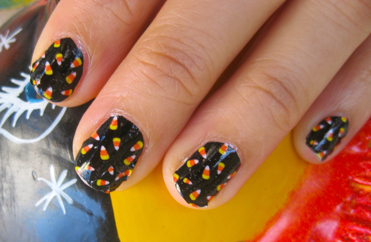TRICK OR TREAT Candy Corn sprinkling halloween nail decals - chachacovers