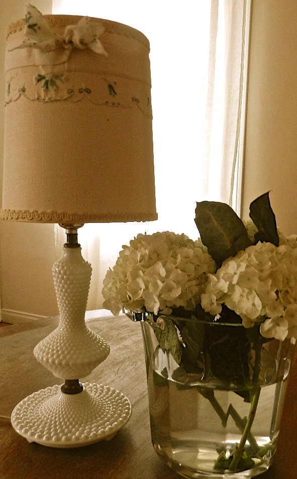 Vintage Lamp.Hobnail.Milkglass.1950sSouthern Decor.Vintage Upcycled Shade.
