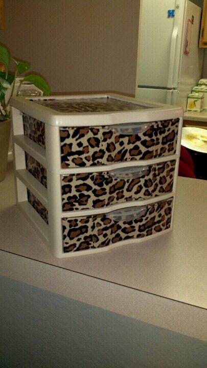 Three Drawer Plastic Organizer - Leopard Pattern