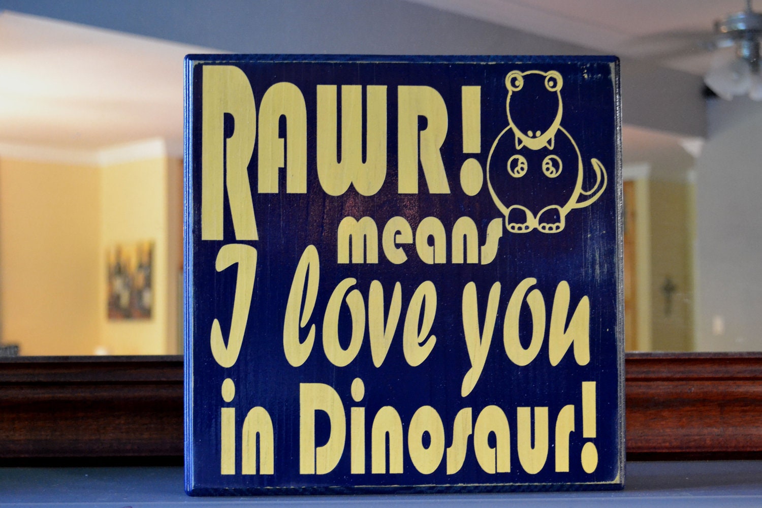 RAWR means I love you in Dinosaur Custom wood sign, wall art, home décor, Hand painted