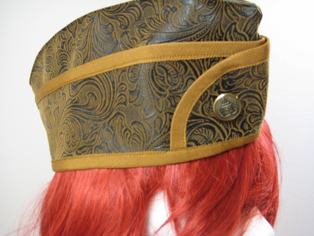 Brown Faux Leather Garrison Cap