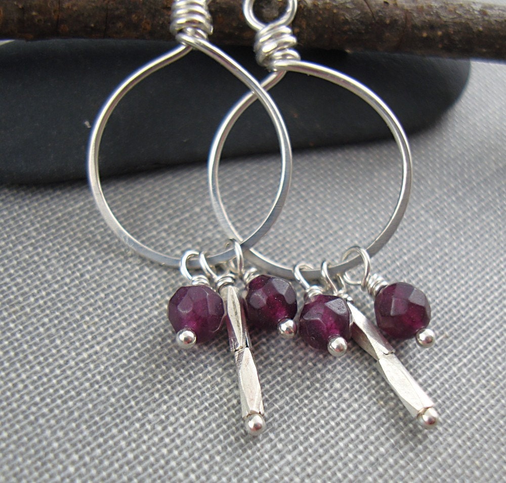 Handmade Red Dangle Faceted Garnet and Sterling Silver Earrings