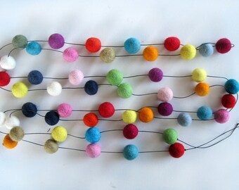 Felt Ball Garland Rainbow Party - 50 felt balls, 3 metres