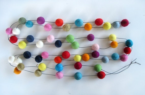 Felt Ball Garland Party Decoration - 50 felt balls, 3 metres