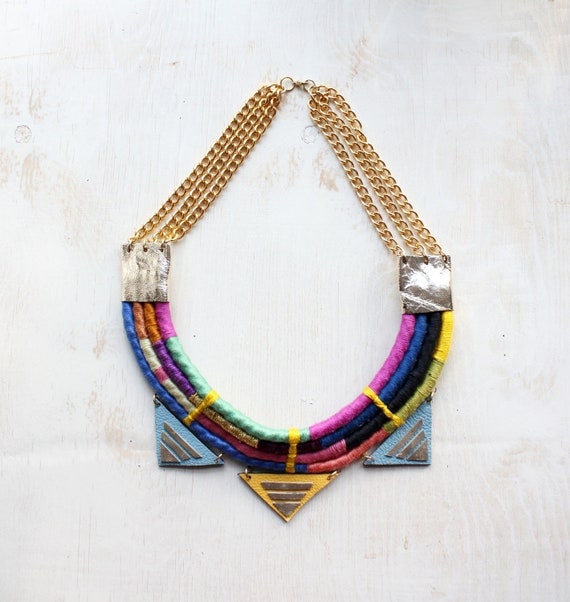 Multi color rope and leather necklace - Neon Rainbow